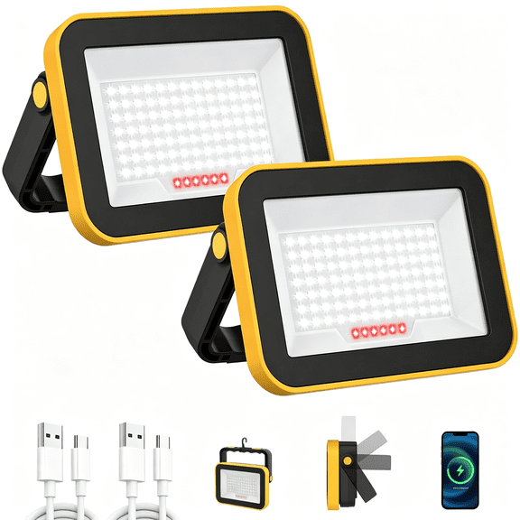 HIBIBUD Rechargeable Work Light, Portable Flood Light for Outside, Cordless Led Work Light with Tripod Hole, Waterproof Trouble Light Usb Powered for Camping Fishing Car Repaire Job Site, 2 Packs