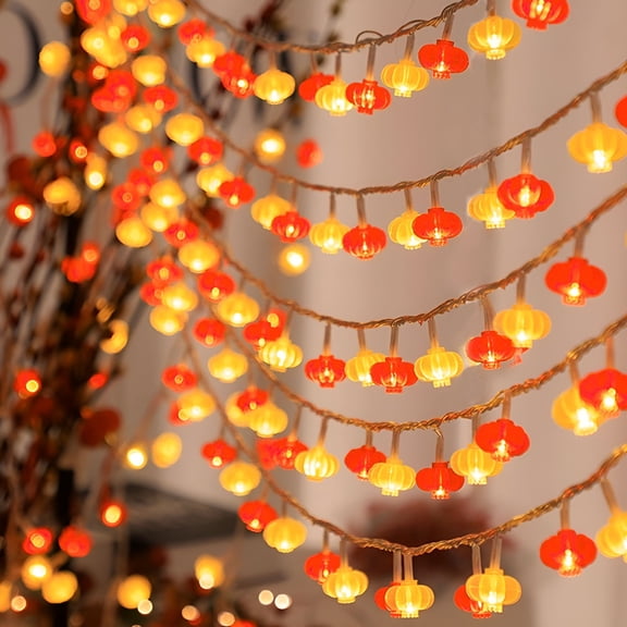 HIBIBUD Red and Yellow String Light Lantern Battery Powered Lantern New Year Lunar New Year Decorations