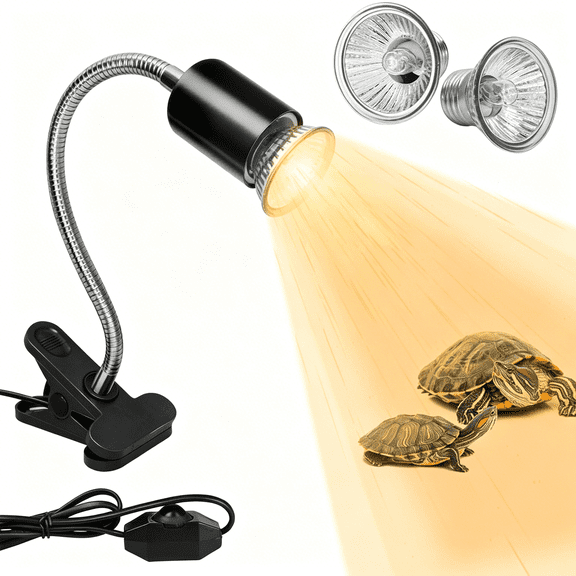 HIBIBUD Reptile Heat Lamp with 2 Pcs 50W Uva Uvb Light Bulb,360 Rotatable Basking Spot Light Simulated Sunlight,Dimmable Heating Lamp for Turtle,Lizard,Snake,Bearded Dragon,Amphibians