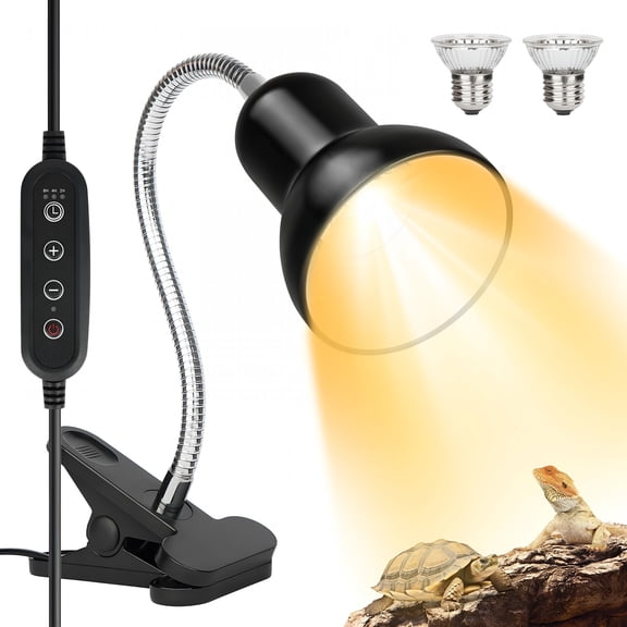 HIBIBUD 2026 New Reptile Heat Lamp with Timer, Uva/Uvb Bulbs, Heating Light for Turtle, Lizard, Snake 2 Bulbs
