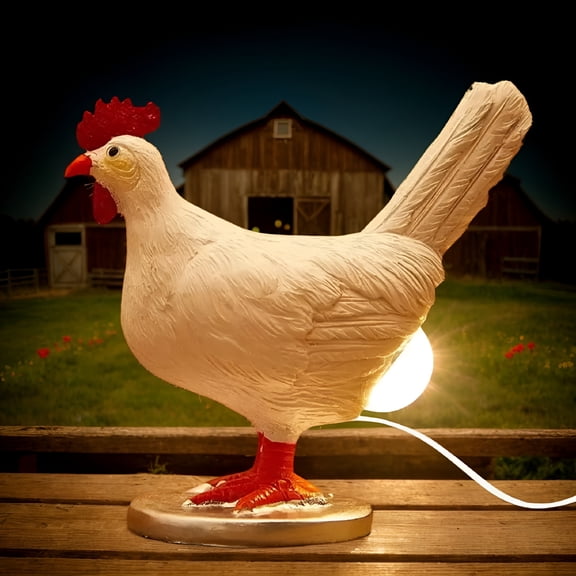 HIBIBUD Resin Laying Egg Chicken Table Lamp Imaginative Decor,Simulation White Chicken with Eggs Decoration Unique Small Night Light,Bedroom Home Ornament 15x14x6cm,Whimsical Design Gift for Kitchen