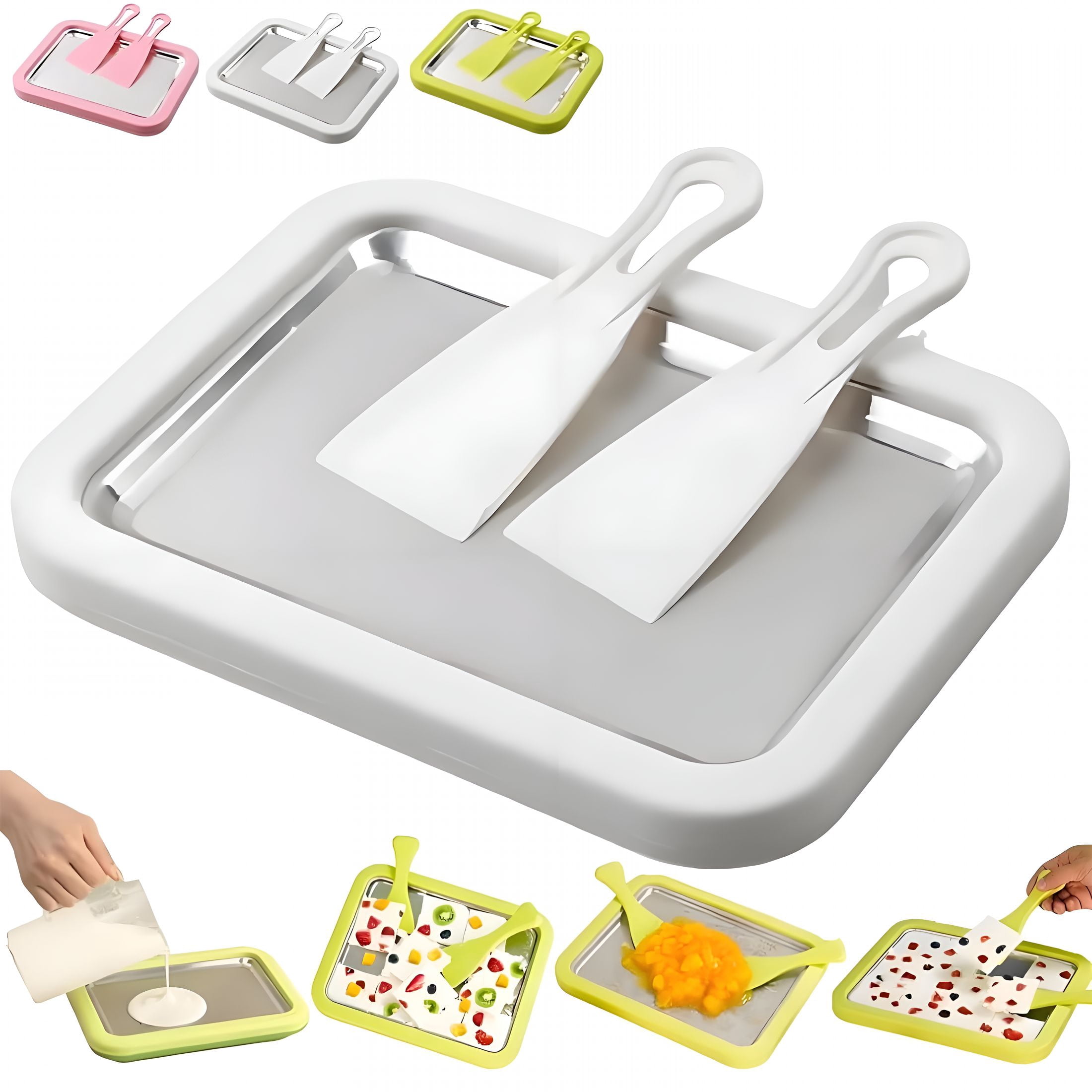 HIBIBUD Rolled Ice Cream Maker,9X7 Inch Instant Ice Cream Maker with 2 Spatulas Frozen Yoghurt Plate Homemade Diy Instant Gelato Pan/Roll