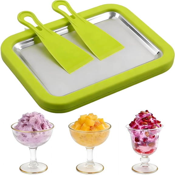 HIBIBUD Rolled Ice Cream Maker,Homemade Ice Cream Roller Maker,Instant Ice Cream Maker,Diy Fun Family Activity Rolled Ice Cream Tray with 2 Scrapers (Green)