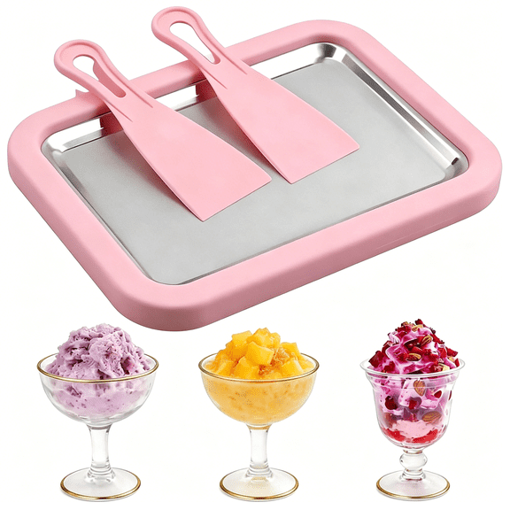 HIBIBUD Rolled Ice Cream Maker, New Homemade Ice Cream Roller Maker, Instant Ice Cream Maker, Diy Fun Family Activity Rolled Ice Cream Tray for Yogurt, Sorbetand and Gelatod with 2 Scrapers(Pink)