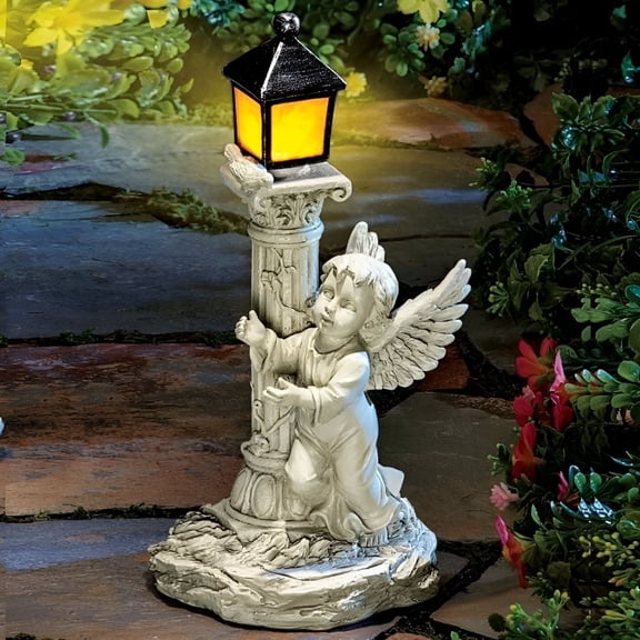 HIBIBUD Roman Pillar Angel Statue Solar Light Garden Lawn Path Light Figurine Sculptures Solar Energy Lamp Light Outdoor Decor