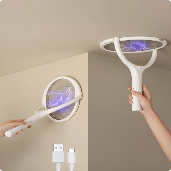 HIBIBUD Rotating Head Rechargeable Fly Swatter Electric Fly Swatter Racket Bug Zapper Racket Indoor Bug Zapper Indoor Fly Zapper Repellent Fruit Fly Trap Mosquito Zapper