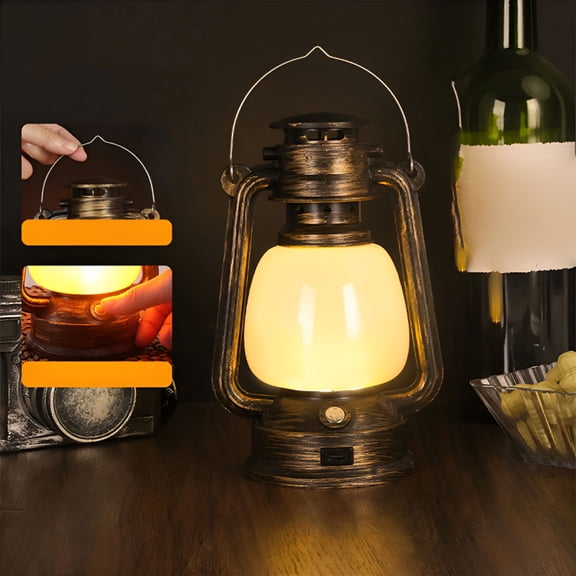 HIBIBUD Rustic Lantern Table Lamp,Vintage Led Hand Lantern,Usb Charging Lantern,Small Hanging Light,Indoor/Outdoor Night Light For Bedroom Living Room