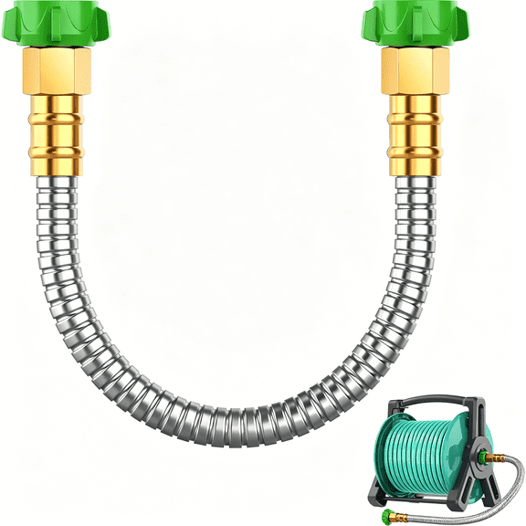 HIBIBUD Short Metal Garden Hose 2 Ft with Female to Female Connector,Stainless Steel Small Leader Hose for Hose Reel,Long,Flexible,Lightweight&Heavy Duty Water Pipe