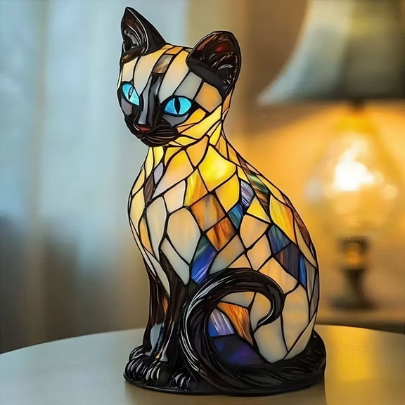 HIBIBUD Siamese Cat Series Art Table Lamp,Decorative Resin Animal Statue Led Night Light,Usb Vintage 3D Lamp with Cozy Glow,Home Desktop Desk Mantel Decoration,Fun Gift for Pet Lovers