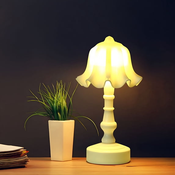 HIBIBUD Small Cordless Bedside Lamp, 5.5 Inch Retro Reading Lamps, Portable Battery Powered Night Light for Nightstand/Bedroom/Living Room, Cordless Small Lamp Decor Gift (Yellow)