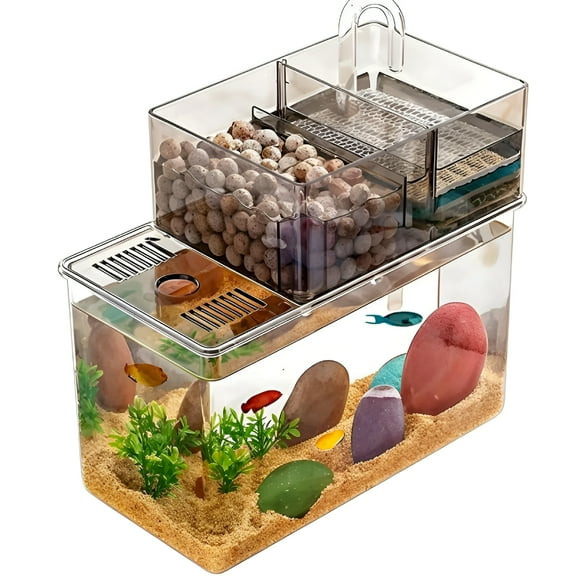HIBIBUD Small Fish Tank with Filter, Self Cleaning Betta Fish Tank, with Bottom Suction Silent Water Pump - Ideal for Desktop Aquariums