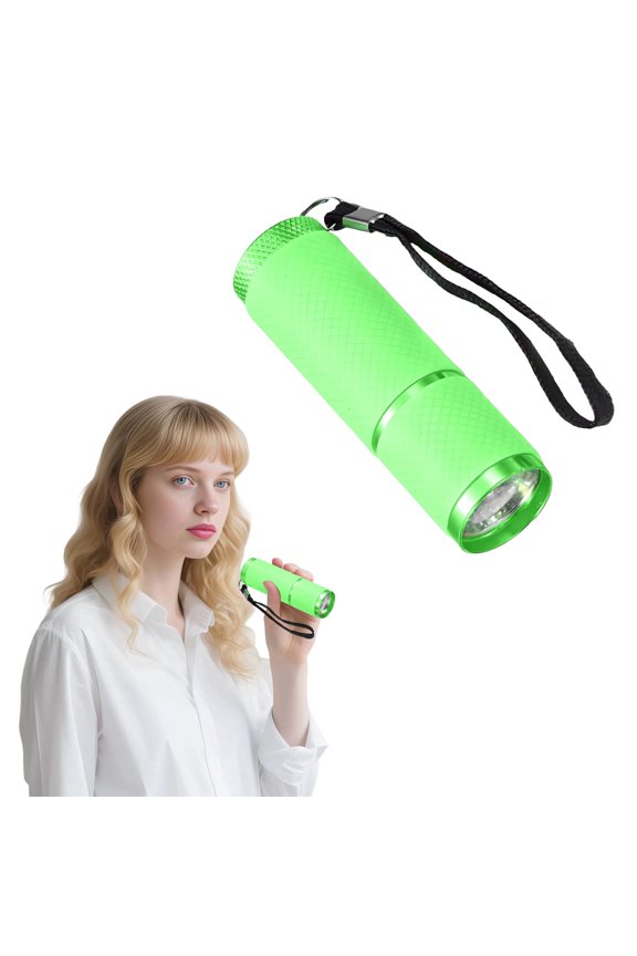 Green 9 LED UV Blacklight Keychain,Battery Powered for Nails,Currency&Detection