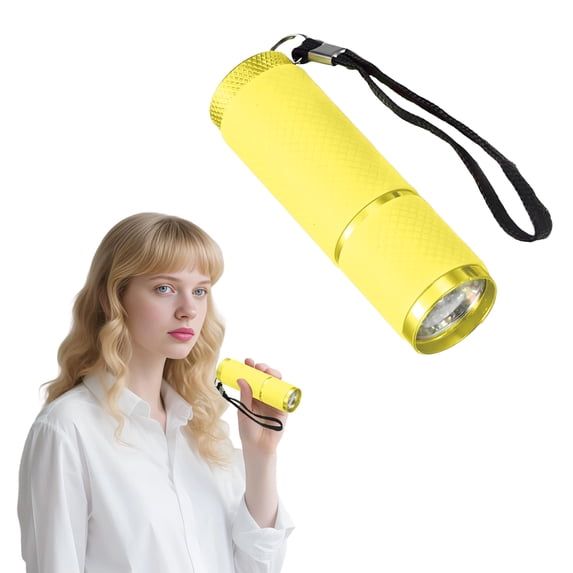 HIBIBUD Yellow 9 LED UV Flashlight Keychain,Handheld Portable for Camping,Nail Curing,Currency