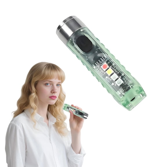 HIBIBUD Green Keychain Flashlight,USB Rechargeable Magnetic LED Mini with Warning Light