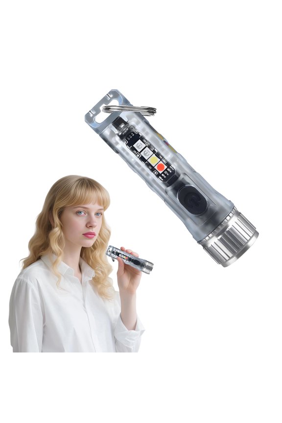 White Keychain Flashlight,TYPE-C Fast Charge Multi-Light Modes for Camping&Emergency