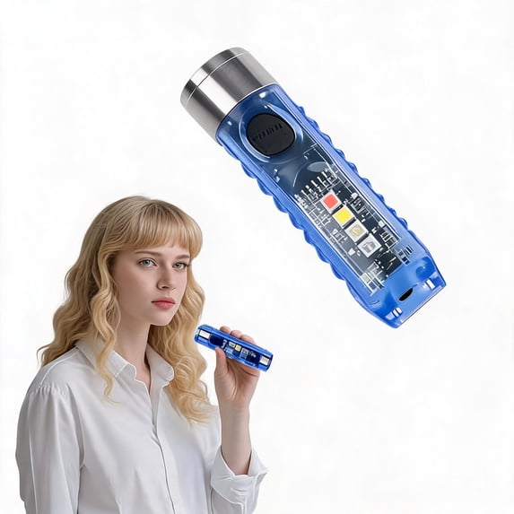 HIBIBUD Small Flashlight,Strong Magnetic Attraction at the Tail Windfire Flashlight,Four-Color Auxiliary Lights Led Flashlight,Blue