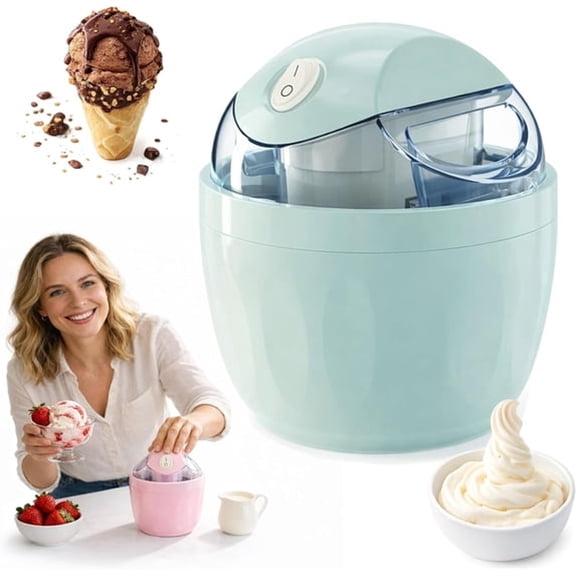 HIBIBUD Small Home Mini Ice Cream Maker15-Minute Personal Dessert Maker with One-Touch Control, Makes Single Serving of Gelato, Frozen Yogurt, Sorbet & More - Compact