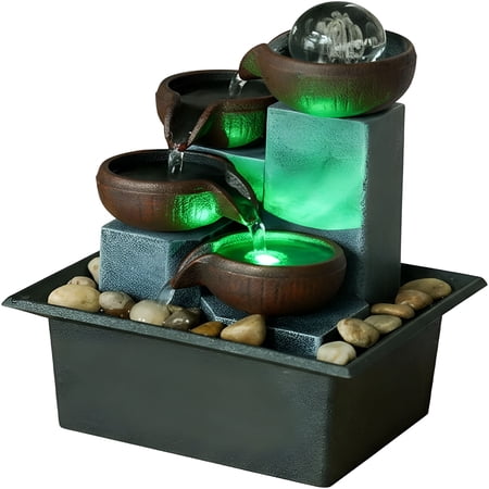 HIBIBUD Small Indoor Water Fountain,Zen Meditation Waterfall Feature with Automatic Pump & Natural River Rocks,Tabletop Waterfall Fountain for Office Living Room Bedroom,7.48” Tall