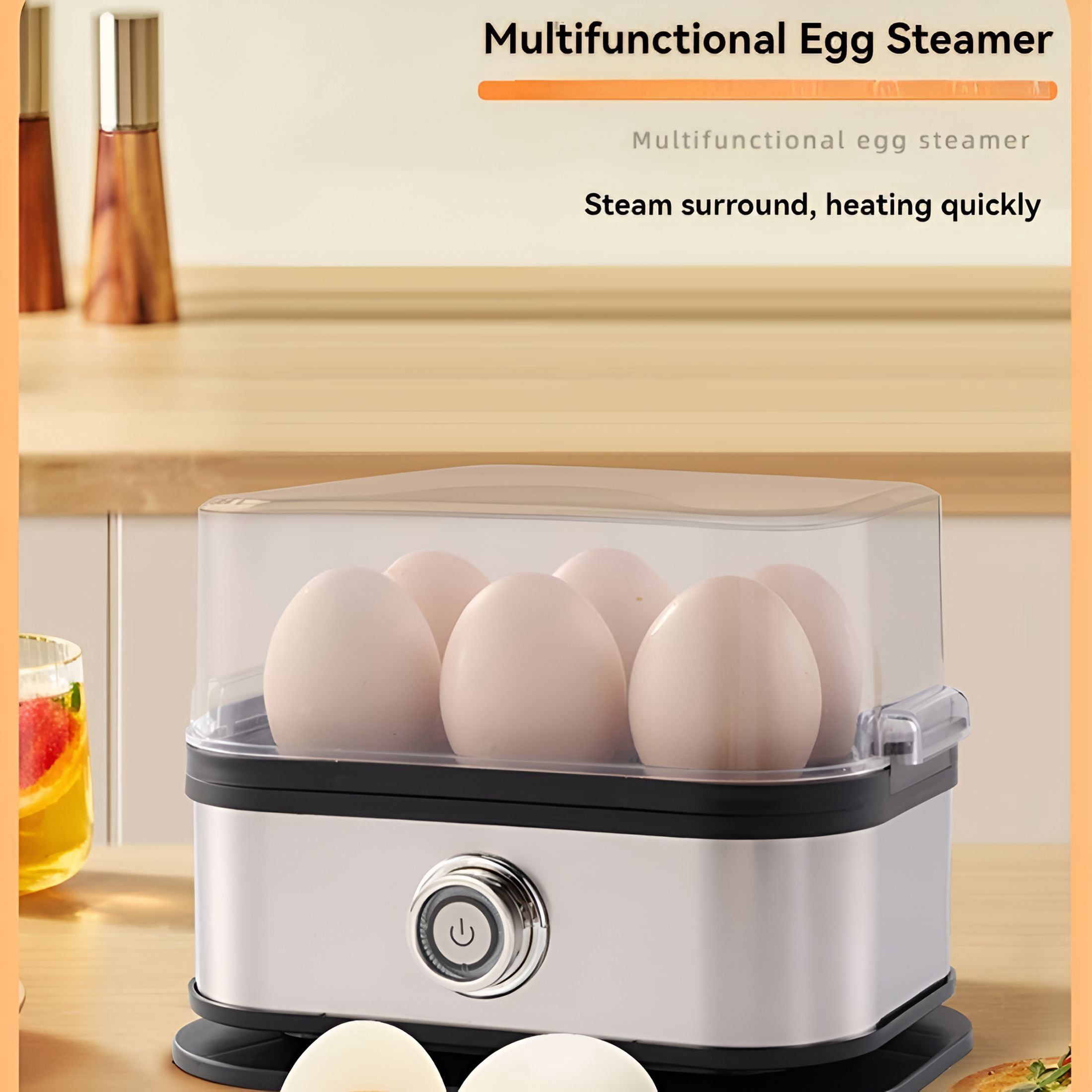 HIBIBUD Smart Egg Cooker with Auto Shut,Rapid Egg Cooker Electric 6 Eggs Capacity,Hard,Medium,Soft Boiled Egg Poacher,Egg Steamer,Multi-Function,Knob Controlled Auto Shut-Off Function