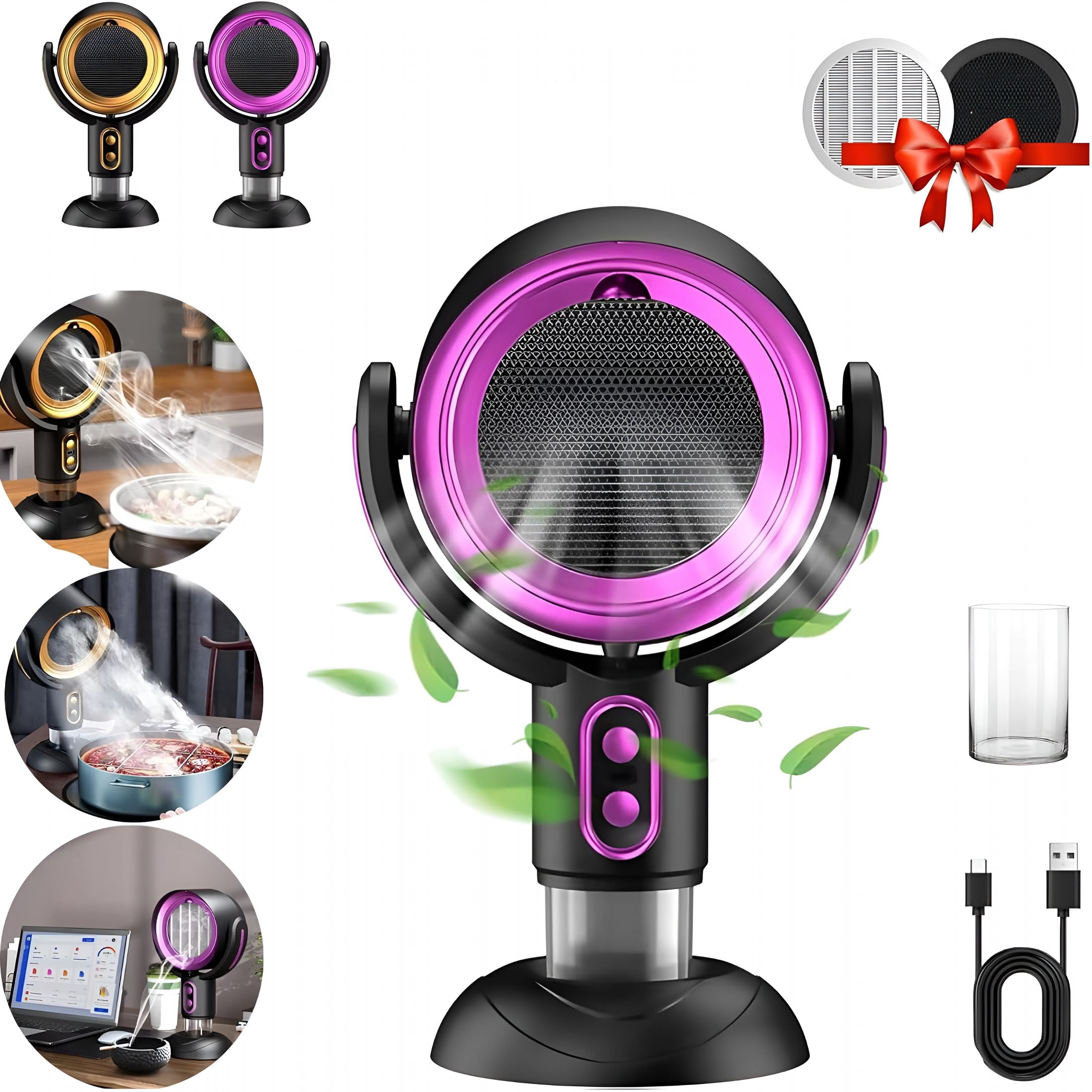 HIBIBUD Smoke Fan for Smoking Indoors,Desktop Smoke Purifier Fan,Portable Rechargeable Adjustable Angle Smoke Trap,Mini Air Purifier with Removable Washable Filter for Indoor Smoking,Cooking,Office