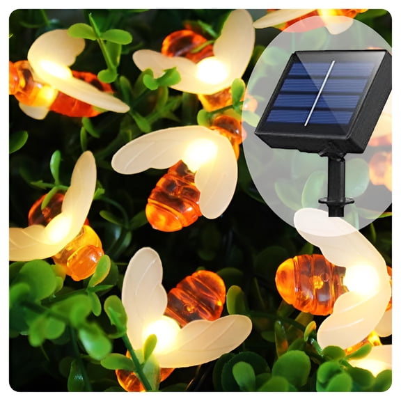 HIBIBUD Solar Bee String Lights Outdoor,21Ft 30Led Honeybee Fairy Lights with 8 Lighting Modes,Waterproof Solar Bumble Bee Lights for Patio Yard Garden Grass Wedding Christmas Party Decor,Warm White