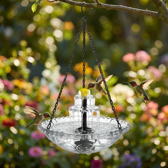 HIBIBUD Solar Cascade Hanging Bird Bath Fountain, Hanging Bird Bath with Flowing Water, Bird Bath Fountain Decorative Garden Yard Patio for Outdoor (Grey)