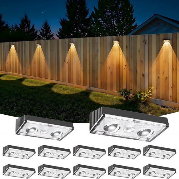 HIBIBUD Solar Fence Lights,12 Pack Deck Light,Led Lights Warm White Outdoor Wall Lights,Ip45 Solar Powered Light Waterproof for Backyard/Pool/Railing/Patio/Porch/Step/Outside/Garden (Black)
