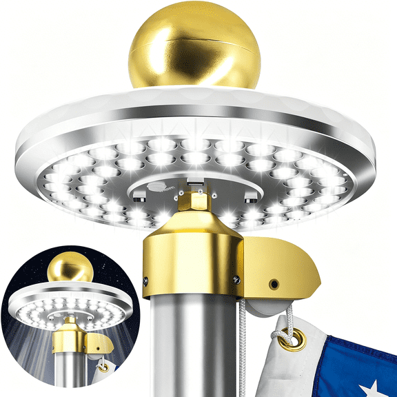 HIBIBUD Solar Flagpole Light,48 Led,2 Modes,Dusk-To-Dawn Auto On/Off,Ip65 Waterproof,Fits 15-25 Ft,1/2" Topper,Super Bright