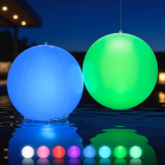 HIBIBUD Solar Floating Pool Lights,2 Pack,14-Inch Auto Color-Changing Led Light Balls,Waterproof Inflatable Solar Pool Light,Patio,Backyard Pond Decor