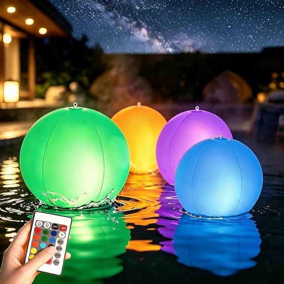 HIBIBUD Solar Floating Pool Lights - 4 Pack 14" 16 Color Changing Led Inflatable Balls,Waterproof Solar Powered Glow Balls for Yard Pond Party Wedding Outdoor Decor
