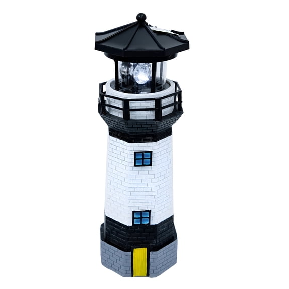 HIBIBUD Solar Garden Lighthouse Outdoor Decorative Resin Rotating Lamp Lighthouse Statue Garden Lighthouse Solar Powered