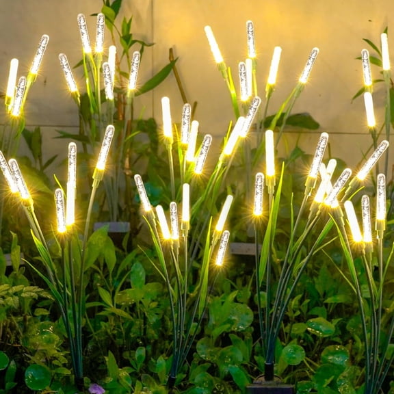 HIBIBUD Solar Garden Lights 2 Pack, Acrylic Solar Firefly Lights Outdoor,Swaying Solar Garden Lights with Green Stems&Leaves,Solar Decorative Lights for Yard,Patio,Pathway,Lawn,Flower Bed