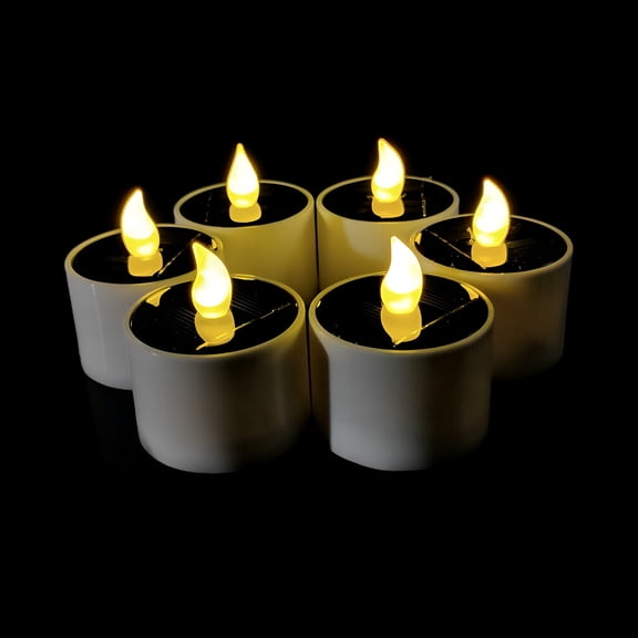 HIBIBUD Solar LED Tea Light Candle, Flameless Flickering Votive with Auto On/Off Sensor, Waterproof Outdoor Garden Patio Decor, Warm White Indoor Table Centerpiece