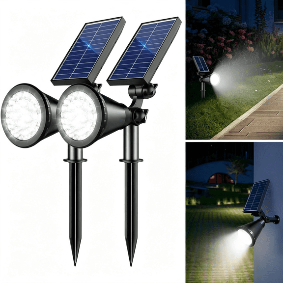 HIBIBUD Solar Lights Outdoor Waterproof, 36 Leds 1000Lm Adjustable Solar Spot Lights Outdoor, 2-In-1 Solar Powered Spotlight Landscape Lighting for Garden, Yard, Pathway- 2 Pack (Cool White)