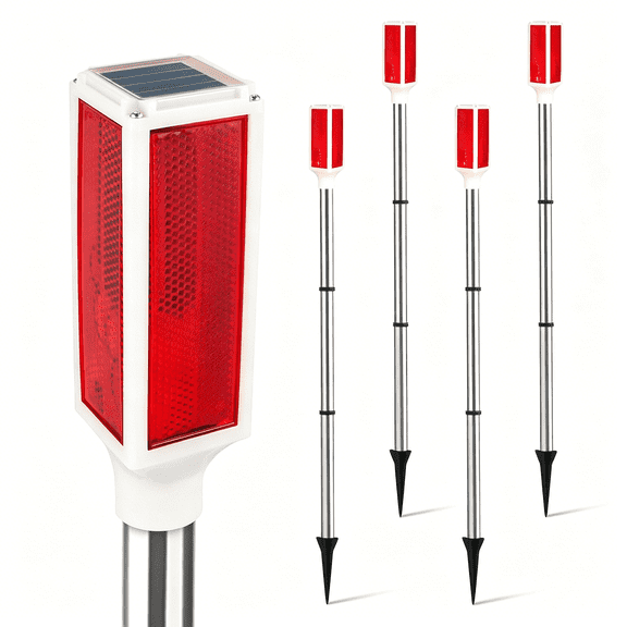 HIBIBUD Solar Lights Outdoor,Waterproof Driveway Markers Reflective Warning Flash Light 2 Lighting Modes,30 Inches for Parking Lots,Yard,Road Safety,Stop Sign