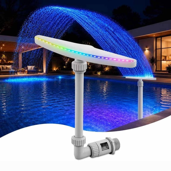 HIBIBUD Solar Pool Fountain with 22 Led Lights,Crescent-Shaped Waterfall Sprinkler,Remote Control,11 Colors & 6 Modes,Adjustable Height & Direction for Above & In-Ground Pools