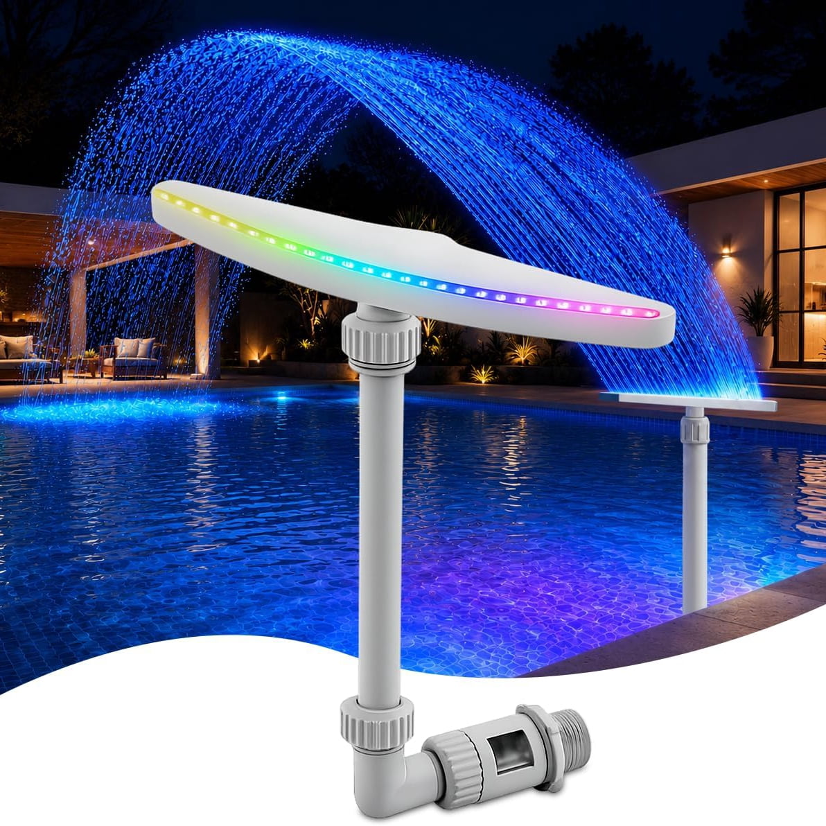 Pool Light Controlor HIBIBUD Solar Pool Fountain with 22 Led Lights,Crescent Waterfall ...