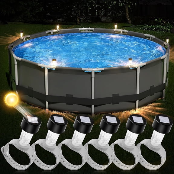 HIBIBUD Solar Pool Lights for Above Ground Pools,Strap-on Pool Frame Lights with Adjustable Straps (Max 2.3"),Waterproof Dusk to Dawn Warm White LED Lights