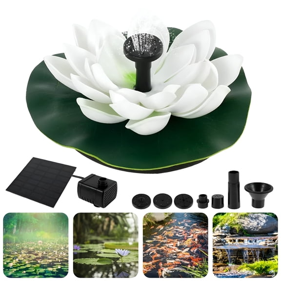 HIBIBUD Solar Power Pump,Water Lily Bird Bath Fountain,Artificial Floating Lotus Flowers Brushless Pumps for Fish Pond Garden Patio Aquarium and Outdoor Pool Decor (White)
