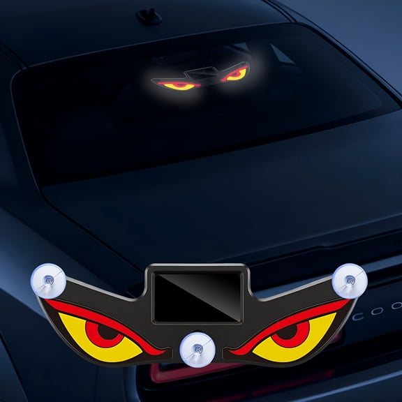 HIBIBUD Solar Powered Devil Eyes Led Car Light,Dynamic Windshield Ambient Lamp with Vibration & Light Sensor  Usb-C Rechargeable,5 Modes,Suction Mount