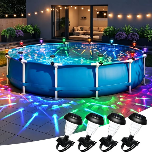 HIBIBUD Solar Powered Pool Lights for Framed Above Ground Pools,Waterproof Rgb Color Changing Light,Backyard Decor Accessories for Framed Swimming Pools,4 Pack