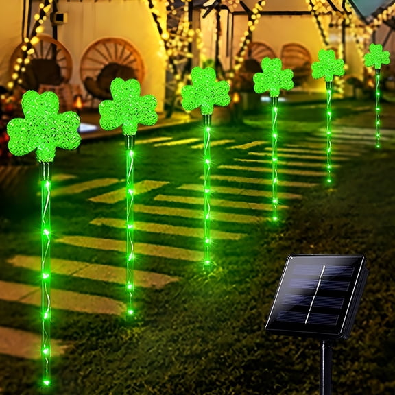 HIBIBUD Solar Shamrocks Garden Stake Lights for St. Patrick'S Day Decorations Outdoor,8 Modes Green Lucky Clover Pathway Lights Waterproof St. Patrick'S Lights for Yard Lawn Walkway Decor (6 Pack)
