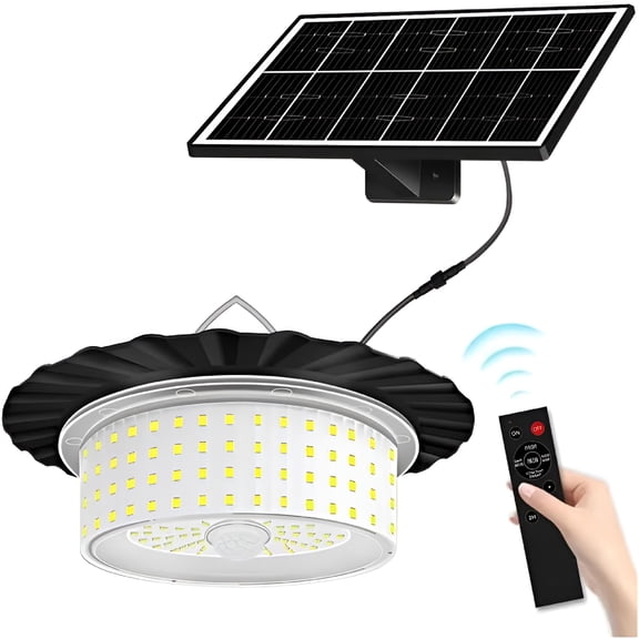 HIBIBUD Solar Shed Barn Light 244 LED Solar Pendant Light 360 Degree Motion Sensor Light