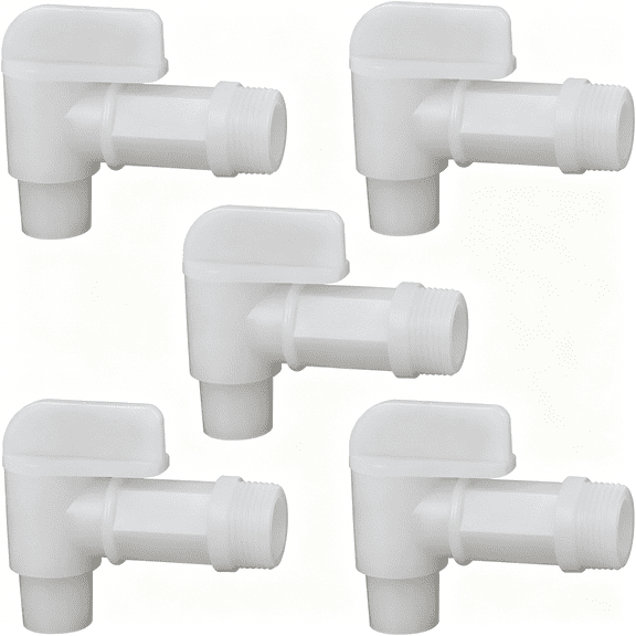HIBIBUD Spigot Faucet Drum Faucet,White Flow 3/4 Plastic Faucet Spigot for 5,6 Gallon Plastic Drums,Durable Polyethylene Material Barrel Faucet Replacement Spigot,1 Inch Thread Size,5-Pack