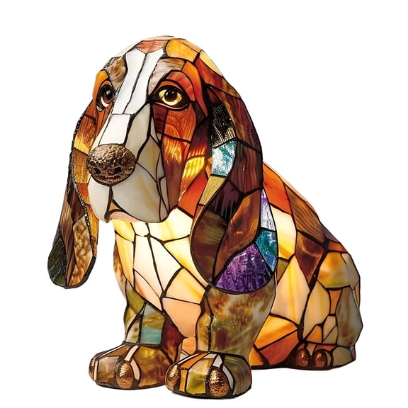 HIBIBUD Stained Glass Basset Hound Lamp,Funny LED Lamp with Warm Ambient Glow,5.9" Animal Resin Table Lamp Series for Pet Lovers (Basset Hound)