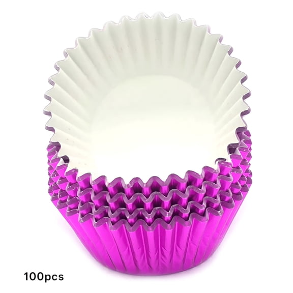 HIBIBUD Standard Hot Pink Foil Cupcake Liners Muffin Baking Cups for Party and More,100-Count
