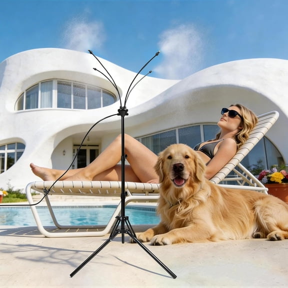 HIBIBUD Standing Misters for Outside Patio,5.25Ft Adjustable Stand Misting System with Brass Nozzles&26.5Ft Hose,Portable Water Mister for Pool,Patio Cooling,Bbq,Dog Wash,Kids Play&Backyard