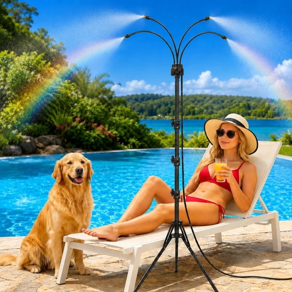 HIBIBUD Standing Misters for Outside Patio,6Ft Height Adjustable Outdoor Misting System,Portable Cooling Mister with Tripod,Brass Nozzles&26Ft Hose,Sprinkler for Tanning Backyard,Garden,Pets