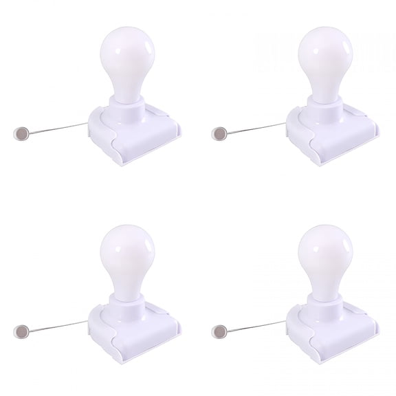 HIBIBUD Stick-Up Battery Operated Light Bulb,Battery Powered Wireless Smart Closet Light Bulb,Self Adhesive Wall Mounted Light Fixture with Pull Chain for Cabinet Bedroom Living Room Kitchen 4Pcs