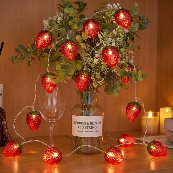 HIBIBUD Strawberry String Lights 10Led 4.9Ft,Battery Operated Fruit Fairy Lights for Bedroom,Cute Strawberry Decor for Kitchen,Farmhouse,Summer Party (Warm White)